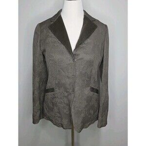 Armani Collezioni 10 Brown Grey Floral Printed Blazer Snap Button Elbow Pads Euc